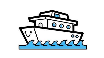 Naklejka premium Cartoon Boat Sailing on Calm Waters.