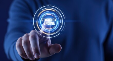 Strategy Engine Interface Concept with Finger Pointing. Modern Business Technology for Success and Innovation