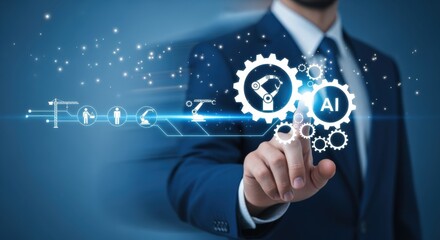 AI Integration Concept: Businessman Interacting with Artificial Intelligence Interface for Automated Solutions and Technological Advancement