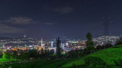 City panorama from Old Jewish cemetery day to night timelapse in Sarajevo