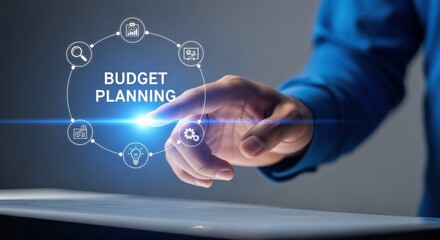 Obraz premium Budget Planning Concept: Person Interacting with a Digital Interface for Financial Strategy and Management
