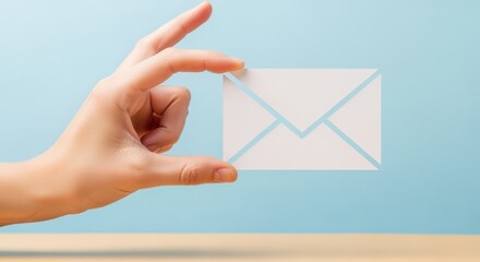 Hand holding small envelope icon symbolizing communication, connection, correspondence, messaging, and modern digital and traditional mail