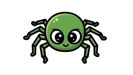 Cute Cartoon Green Spider Character Illustration.