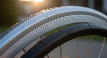 Close Up of Bicycle Wheel Rim with Sunlight Glow