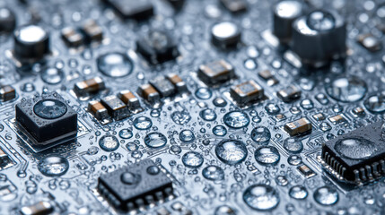 Water droplets on a circuit board Macro
