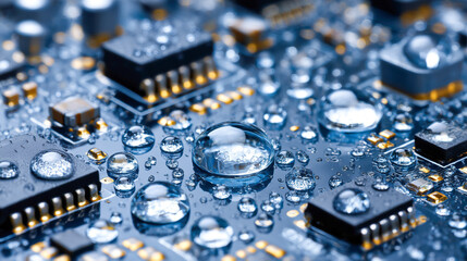 Macro of circuit board with water droplets