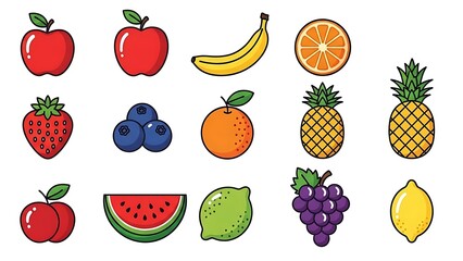 Assorted Fresh Fruits Cartoon Illustration.