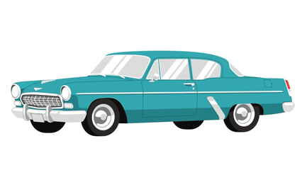 Retro teal sedan car, classic vintage automobile illustration