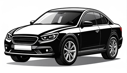 Fototapeta premium Sleek Black Car Illustration with Detailed Design Elements.
