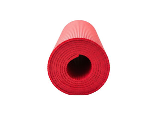 Bright red yoga mat rolled up isolated on transparent background