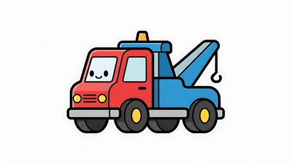 Red and Blue Cartoon Tow Truck Vehicle.