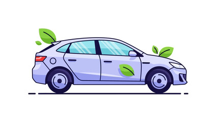 Eco-friendly electric car with green leaves, sustainable transport concept