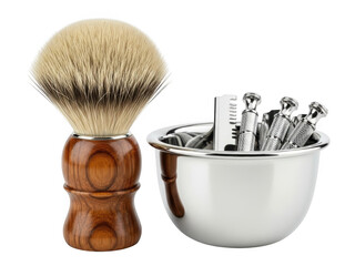 Shaving kit with brush and razor set isolated on transparent background