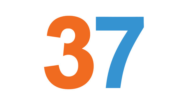 Number 37 in Orange and Blue on White Background