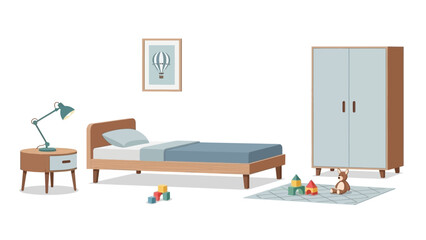 Children's Bedroom with Bed, Wardrobe, and Toys