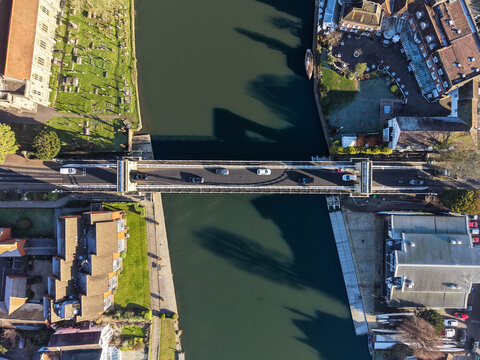 Sunny aerial capture of Marlow by the River Thames in Buckinghamshire