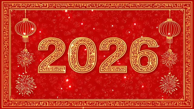 Chinese lunar new year holiday celebration. Spring festival tradition. Chunjie. Asia. A vibrant red and gold Chinese New Year 2020 greeting card with ornate borders and decorative elements.