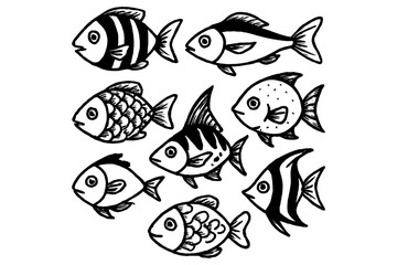 set of fish,
Decorative Fish Vector &ndash; Hand-Drawn Crayon Style Ocean Icons