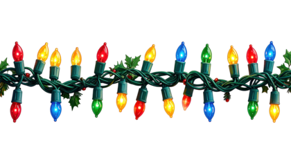 Colorful string lights illuminate with a festive glow against a dark backdrop
