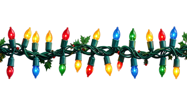 Colorful string lights illuminate with a festive glow against a dark backdrop - Powered by Adobe