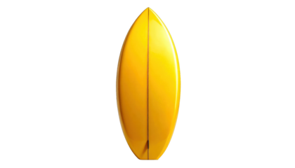 Shiny, golden surfboard, vertical, isolated on black background, sleek design, ready to surf