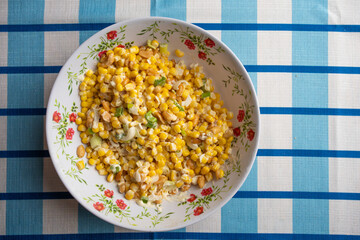 Homemade  corn salad esquites with mayo and scallions