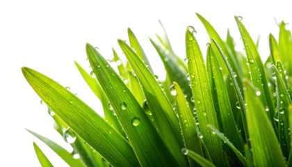 Close-up of vibrant green blades of grass glistening with droplets against black