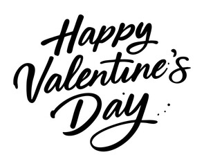 Romantic Happy Valentine&rsquo;s Day Handwritten Quote with Decorative Flourishes on Transparent Background