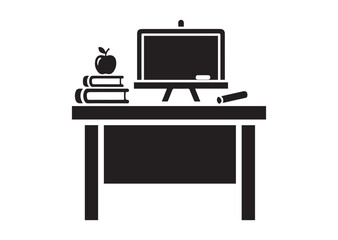 Teacher desk icon, Teacher desk silhouette vector