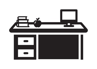 Teacher desk icon, Teacher desk silhouette vector