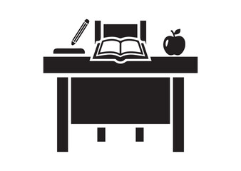 Teacher desk icon, Teacher desk silhouette vector