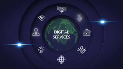 Global Digital Services Concept with and Map on Dark Background global connectivity technology internet - Powered by Adobe