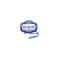 Blue sketched stopwatch, displaying 000000, with a cord