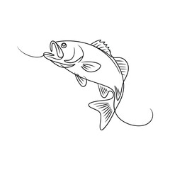 A detailed sketch of a largemouth bass swimming with a fishing line