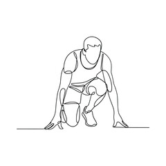 One continuous line drawing of a runner in starting position