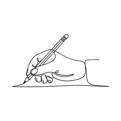 A continuous line drawing of a hand delicately holding a pencil