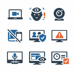 Webcam security icons set: video conferencing and online privacy symbols