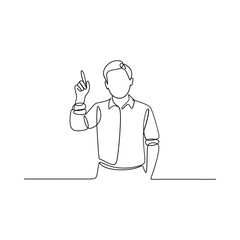 One continuous line drawing of a man gesturing upwards with his hand