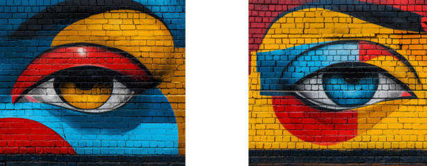 Colorful Abstract Eyes Street Art Painted on Brick Wall