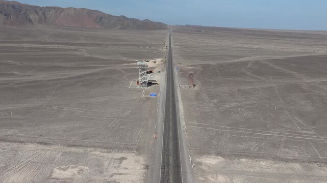 Nasca Lines viewing platform with the tree in the desert of Peru, Aerial