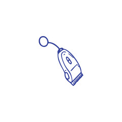 Simple blue line drawing of a hair clipper with a loop on a white background