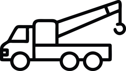 A vector outline icon of a mobile crane or boom truck. © Salma