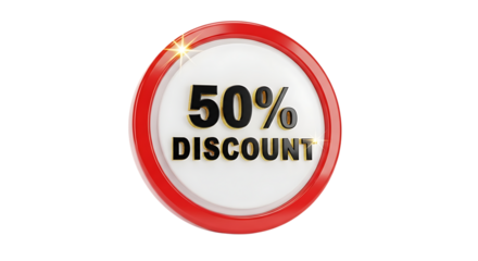 50% discount badge with sparkle effect