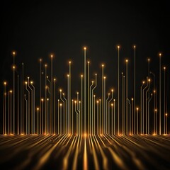 Golden circuits glow against a dark background