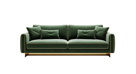 Fototapeta premium Modern green velvet sofa with decorative pillows
