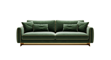 Modern green velvet sofa with decorative pillows