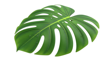 Large green tropical leaf with water drops