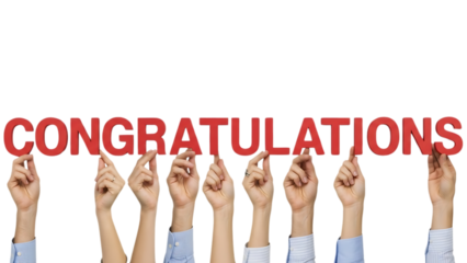 Hands Holding Red congratulations Letters