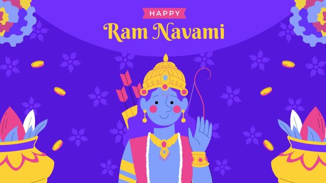 Happy Ram Navami &mdash; Lord Rama Festival Illustration Greeting Background
