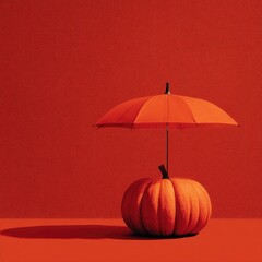 Pumpkin sheltered by an orange umbrella